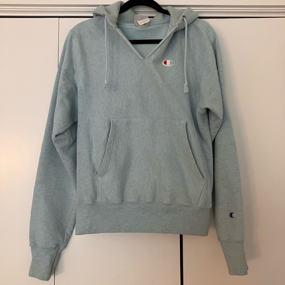 Champion Light Blue V-Neck Hoodie Sweatshirt